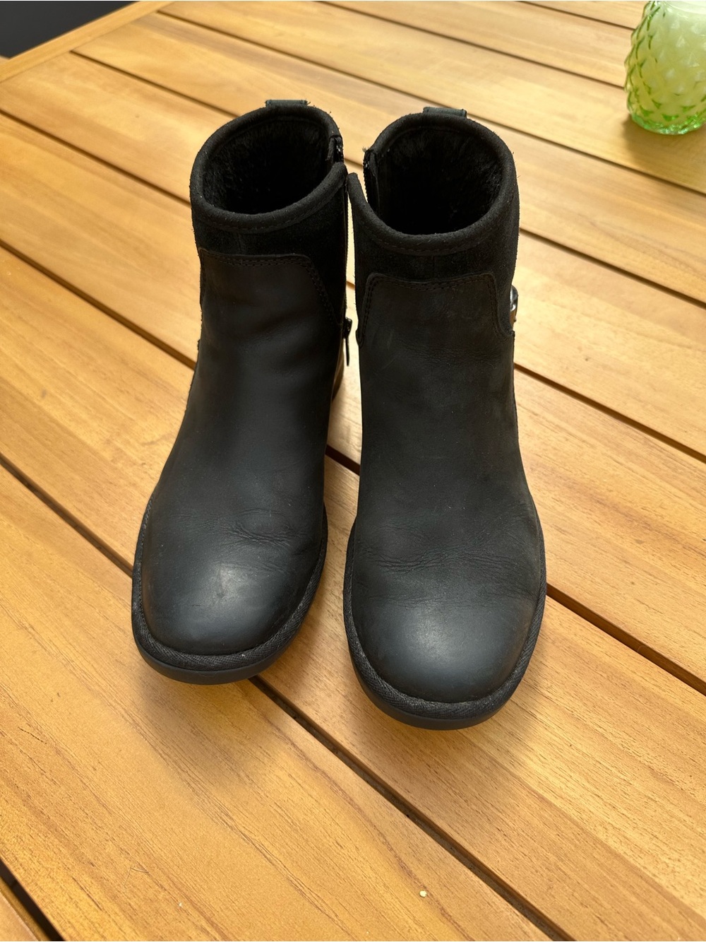 UGG Black Short Leather Ankle Boots